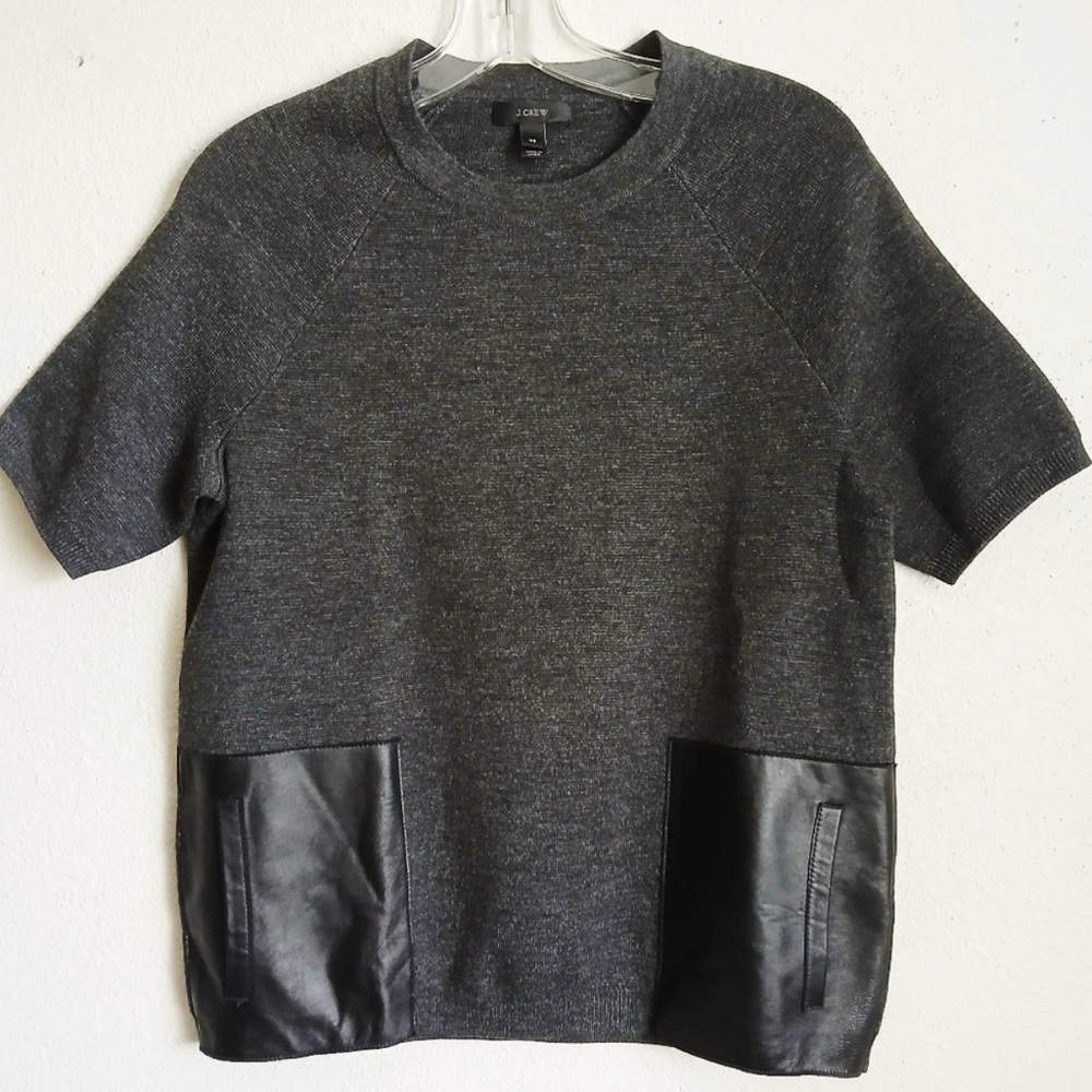 J.Crew Charcoal Boxy Sweater Top - 100% Merino Wool and 100% Leather Pockets